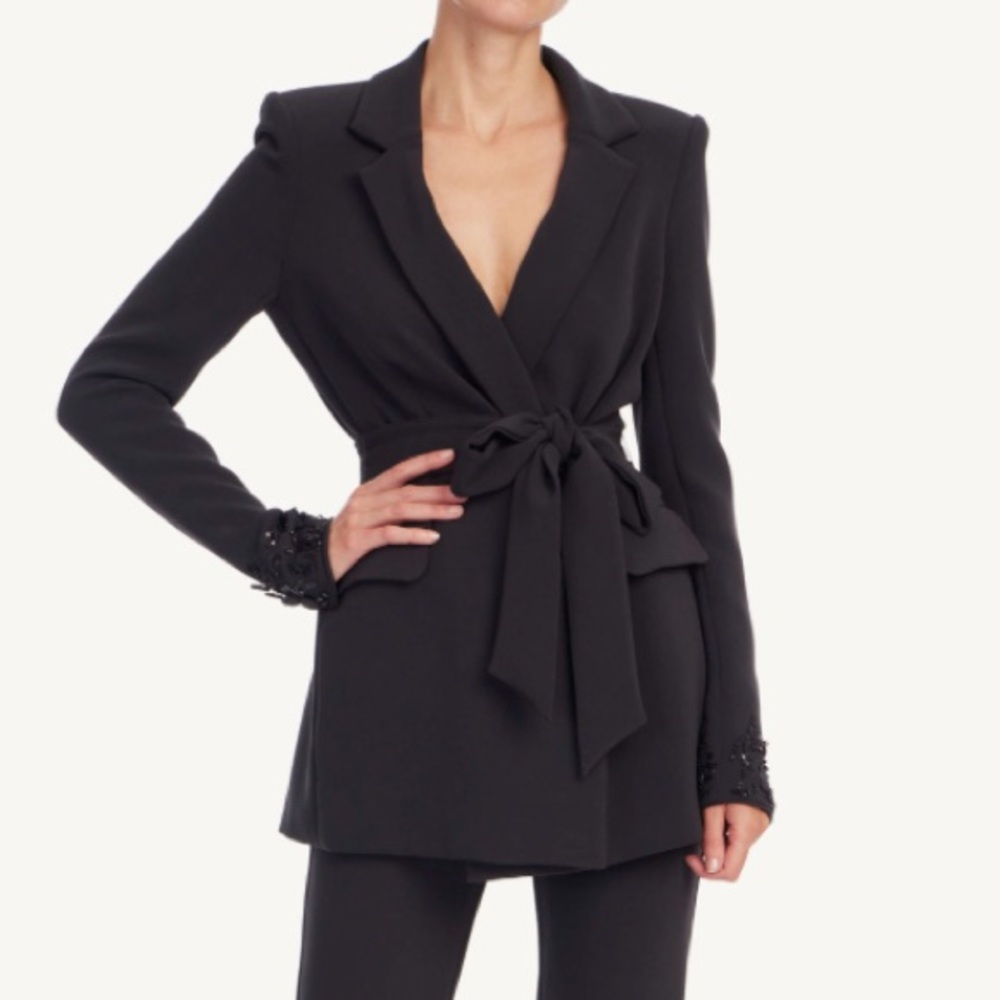 Badgley Mischka Beaded Back Panel Wrap Blazer
